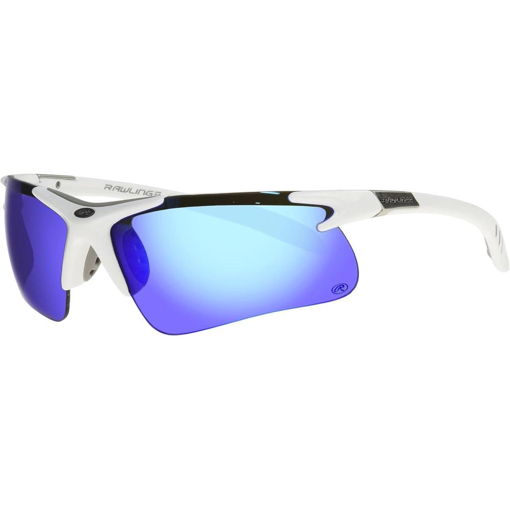 imageRawlings Home Run Stroll Blade Sport Sunglasses for Men Shiny WhiteBlue Mirror 74mm