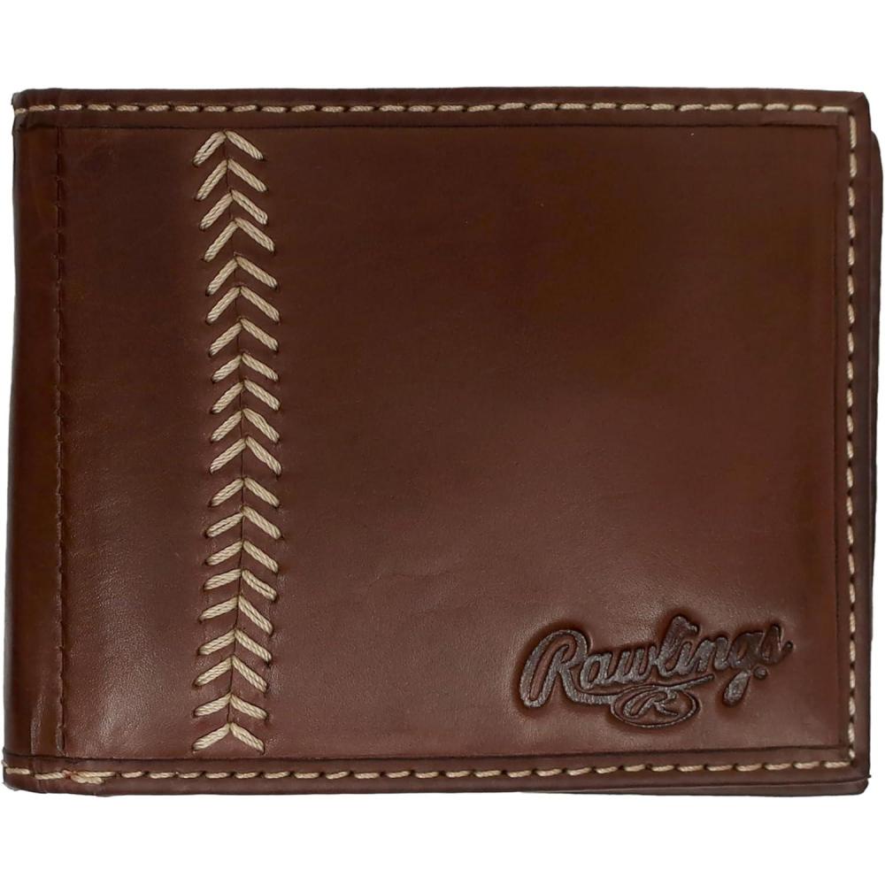imageRawlings Mens Bifold Wallet CollectionDark Brown  Baseball Seam Stitch