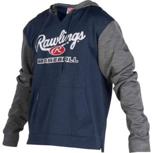 Rawlings Adult 2-Tone Long-Sleeve Fleece “Rawlings Baseball” Performance Hoodie(Navy/Grey)
