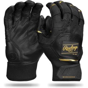 Rawlings Workhorse Baseball Batting Gloves | Youth Sizes | Multiple Colors(Black/Gold)