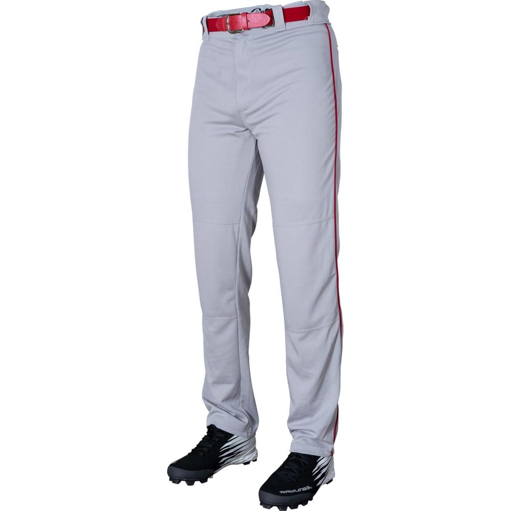 imageRawlings  Mens SemiRelaxed Full Length Baseball Pants  Piped  Adult Sizes  Multiple ColorsGreyScarlet
