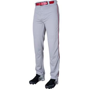 Rawlings | Men’s Semi-Relaxed Full Length Baseball Pants | Piped | Adult Sizes | Multiple Colors(Grey/Scarlet)
