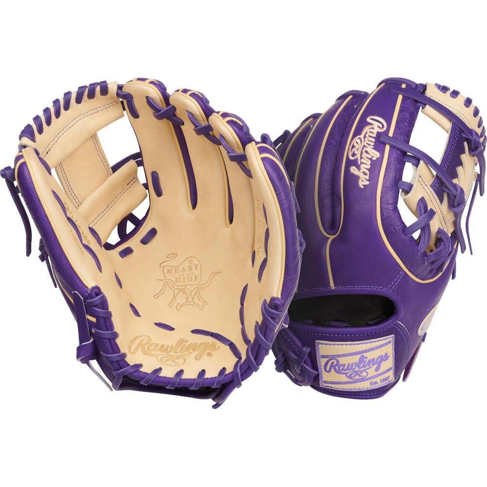 image:imageRawlings Heart of The Hide Baseball Glove Traditional Breakin Sizes 1125 1275 Multiple StylesCamel Purple Weave I Web