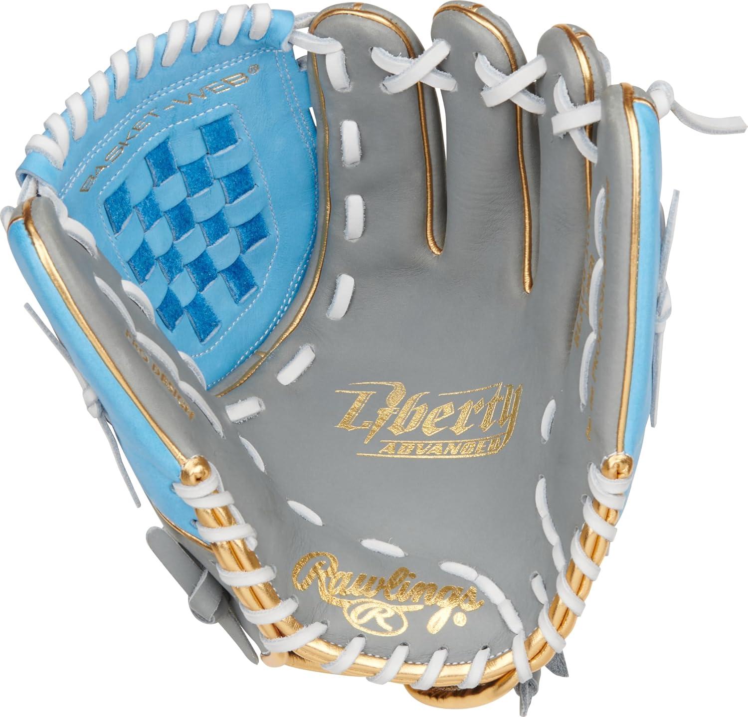 image:imageRawlings Liberty Advanced Color Series Fastpitch Softball Glove Sizes 1175 13 Multiple StylesGrey Columbia Blue Gold Basket Web