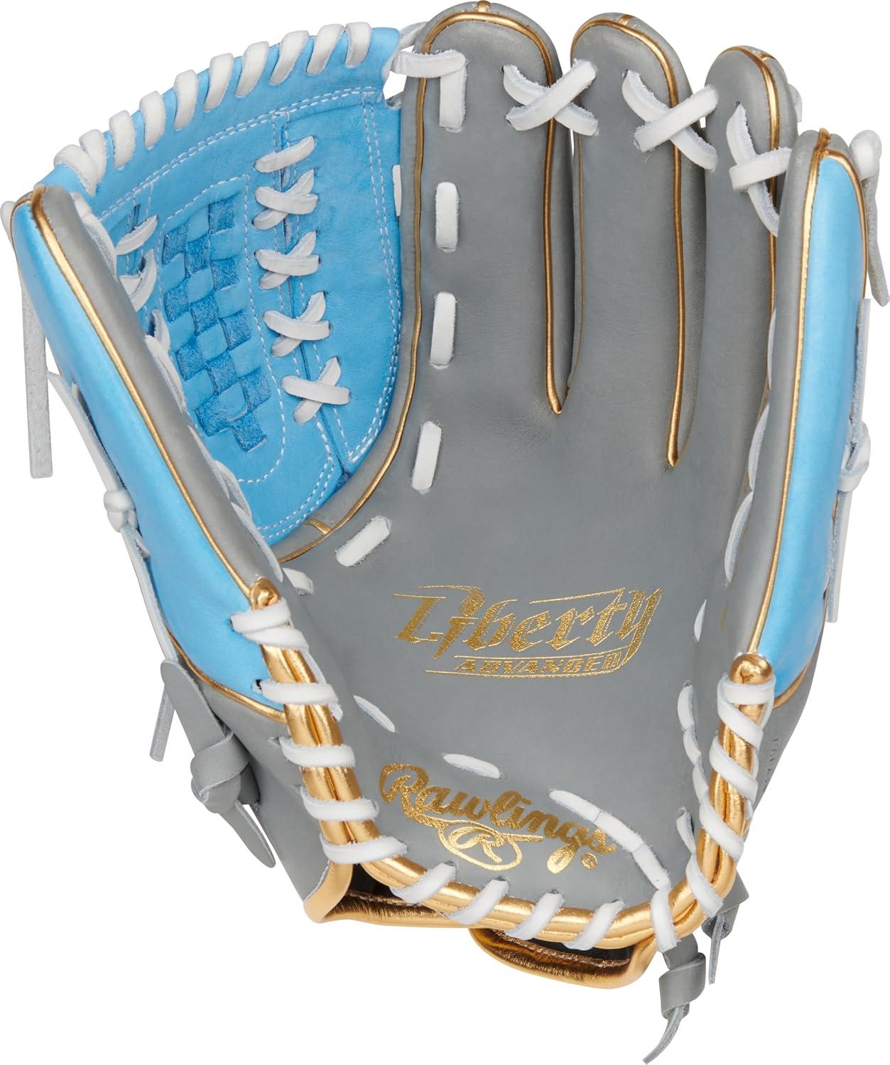 image:imageRawlings  Liberty Advanced Color Series Fastpitch Softball Glove  Sizes 1175  13  Multiple StylesGrey  Columbia Blue  Gold  XLaced Basket Web