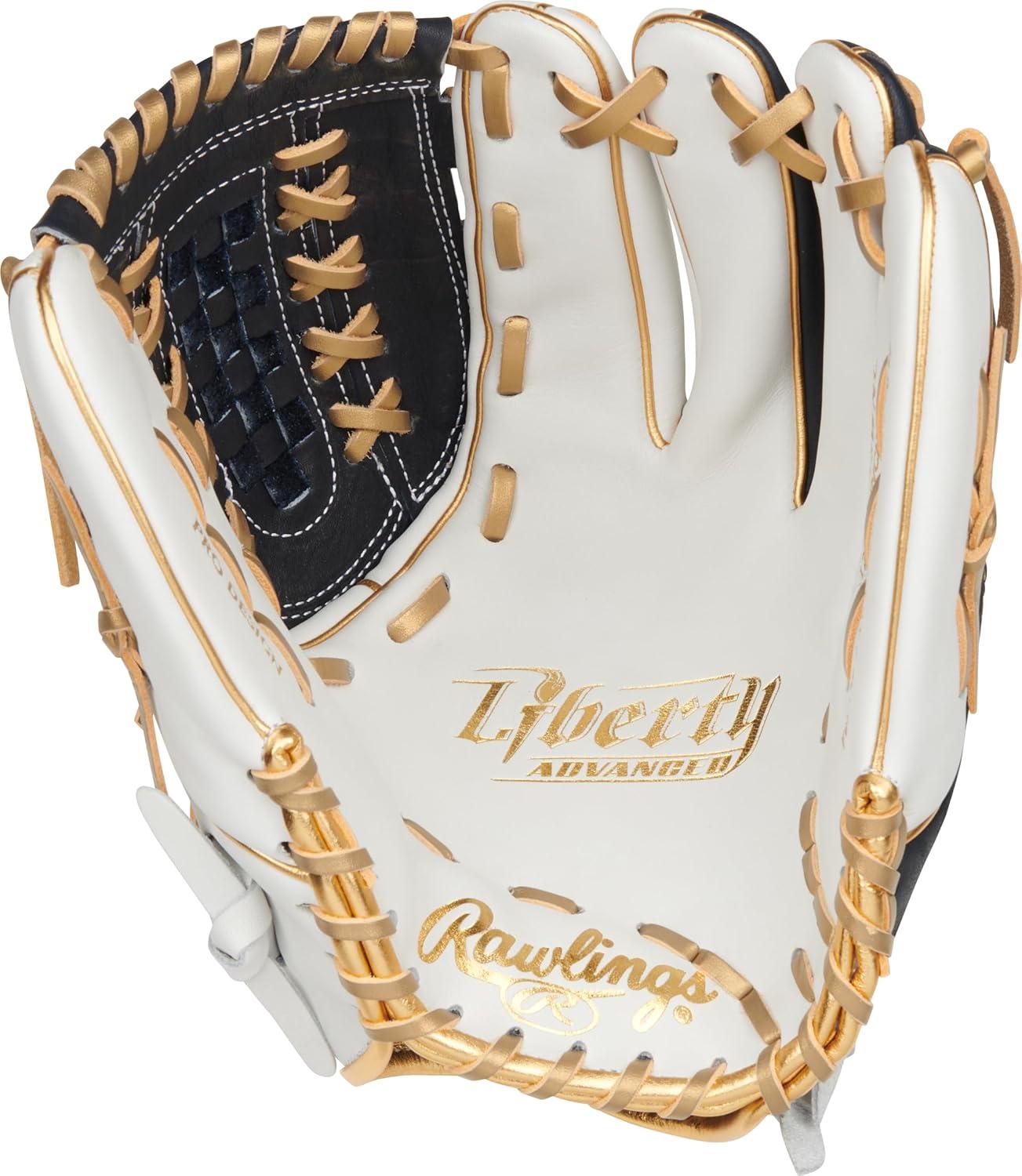 image:imageRawlings Liberty Advanced Color Series Fastpitch Softball Glove Sizes 1175 13 Multiple StylesWhite Navy Gold XLaced Basket Web
