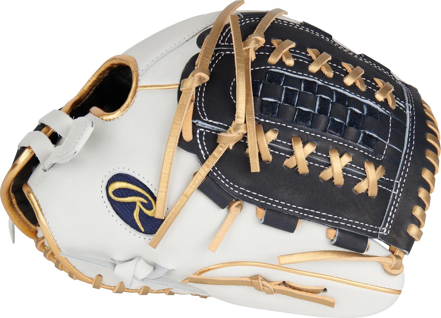 image:imageRawlings Liberty Advanced Color Series Fastpitch Softball Glove Sizes 1175 13 Multiple StylesWhite Navy Gold XLaced Basket Web
