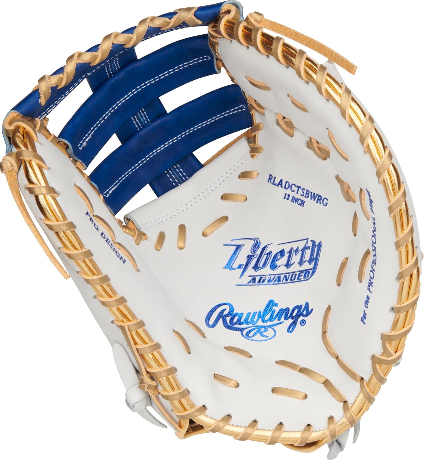 image:imageRawlings Liberty Advanced Color Series Fastpitch Softball Glove Sizes 1175 13 Multiple StylesWhite Royal Gold Single Post DoubleBar Web