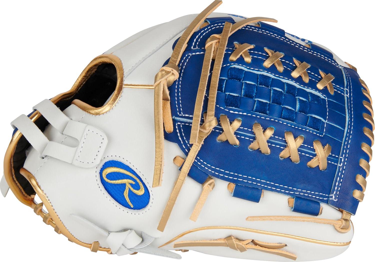image:imageRawlings Liberty Advanced Color Series Fastpitch Softball Glove Sizes 1175 13 Multiple StylesWhite Royal Gold XLaced Basket Web