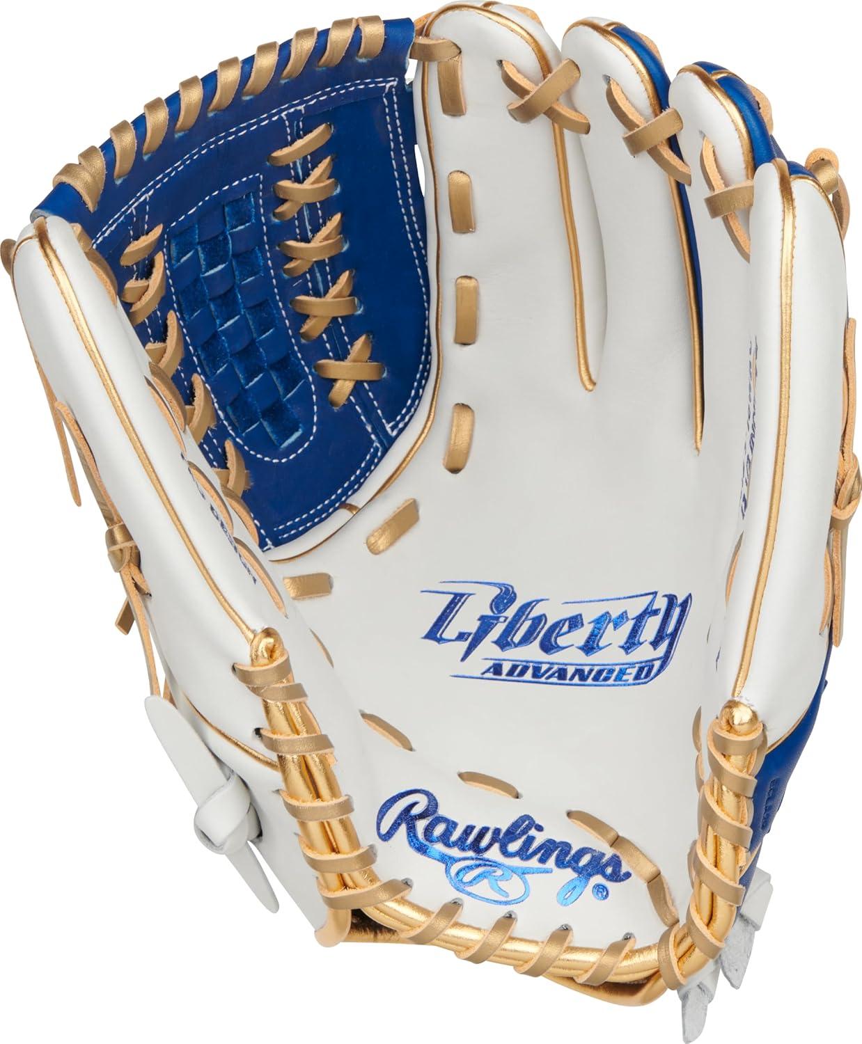image:imageRawlings Liberty Advanced Color Series Fastpitch Softball Glove Sizes 1175 13 Multiple StylesWhite Royal Gold XLaced Basket Web