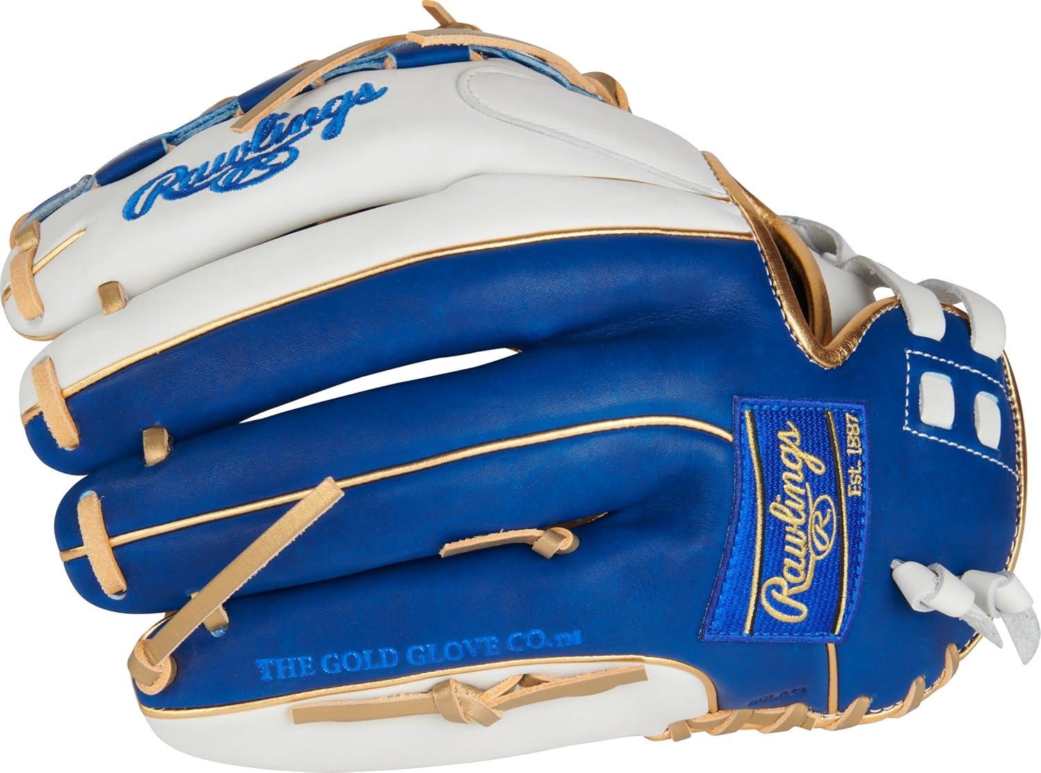 image:imageRawlings Liberty Advanced Color Series Fastpitch Softball Glove Sizes 1175 13 Multiple StylesWhite Royal Gold XLaced Basket Web