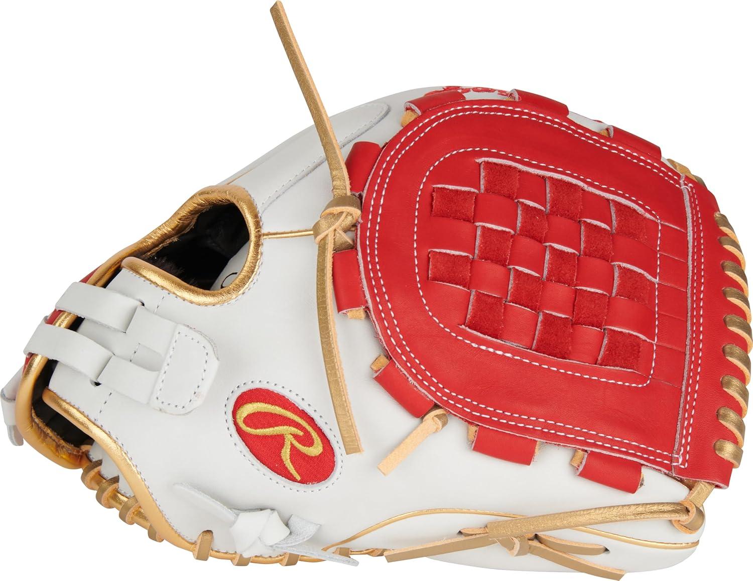 image:imageRawlings Liberty Advanced Color Series Fastpitch Softball Glove Sizes 1175 13 Multiple StylesWhite Scarlet Gold Basket Web