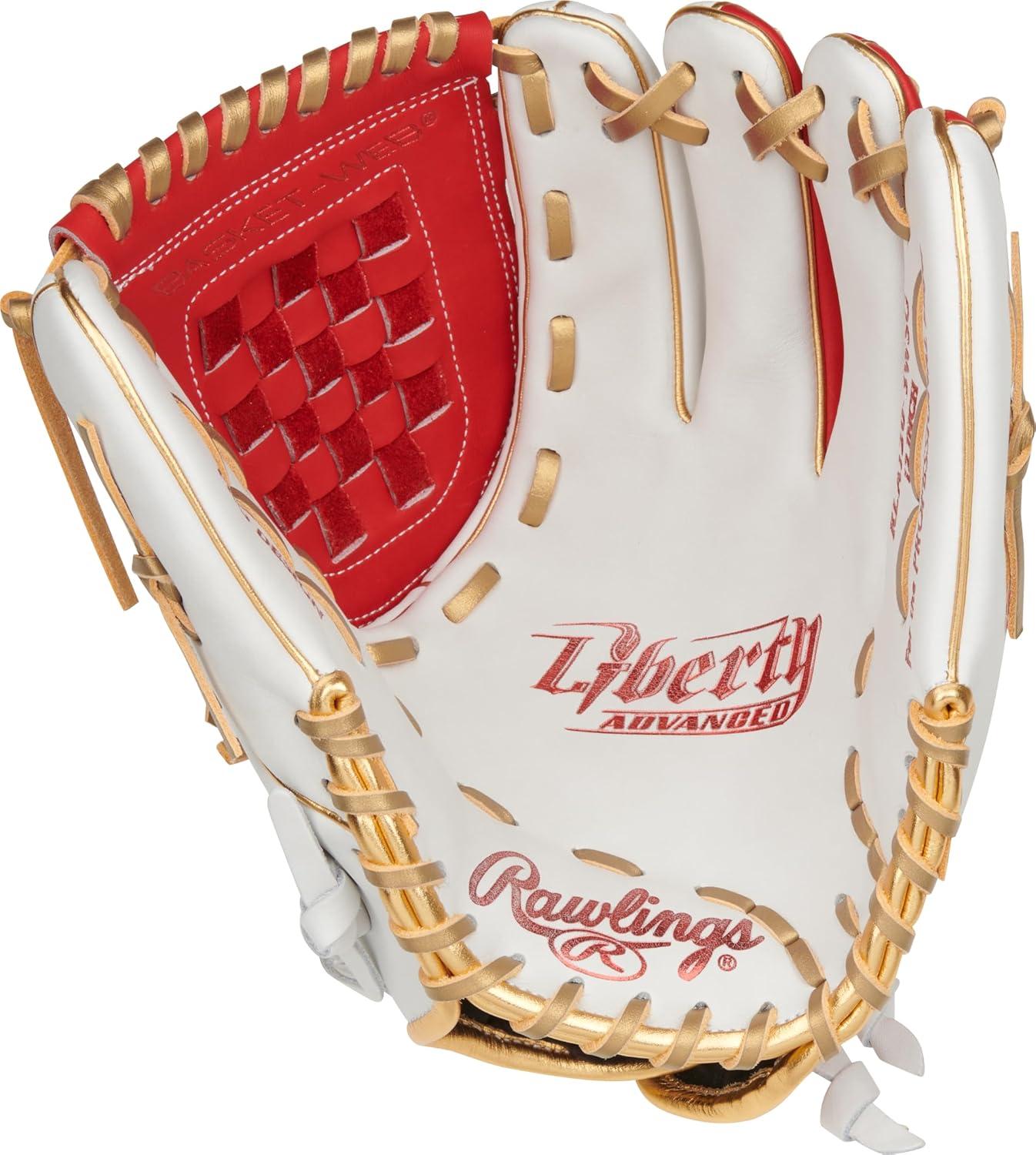 image:imageRawlings Liberty Advanced Color Series Fastpitch Softball Glove Sizes 1175 13 Multiple StylesWhite Scarlet Gold Basket Web