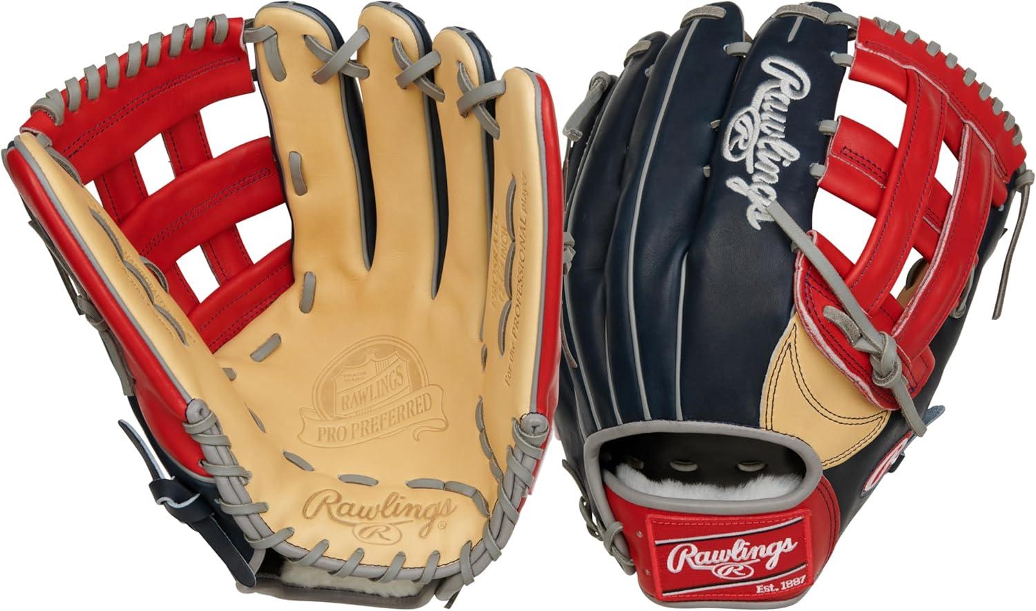 image:imageRawlings PRO Preferred Baseball Glove Sizes 115 1275 Multiple StylesAcuna Jr Navy Red Camel Pro H Web