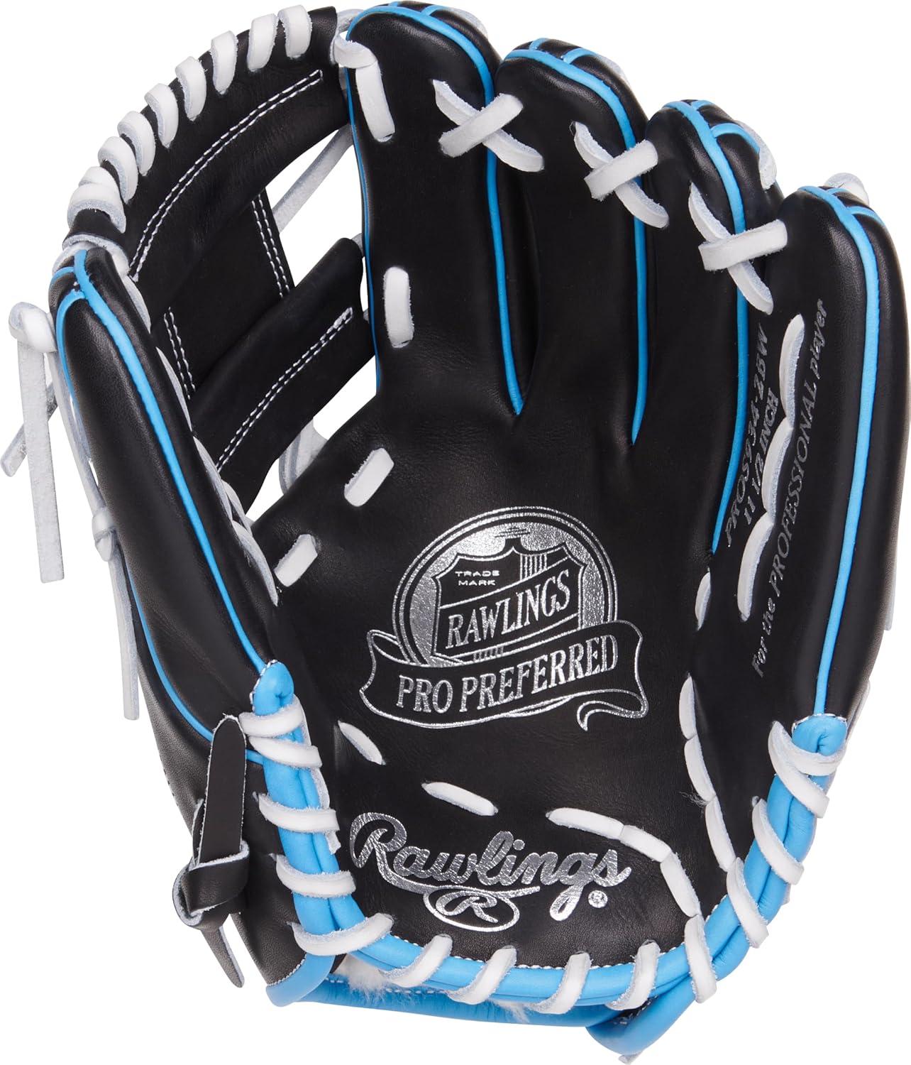 image:imageRawlings PRO Preferred Baseball Glove Sizes 115 1275 Multiple StylesBlack Columbia Blue Pro I Web