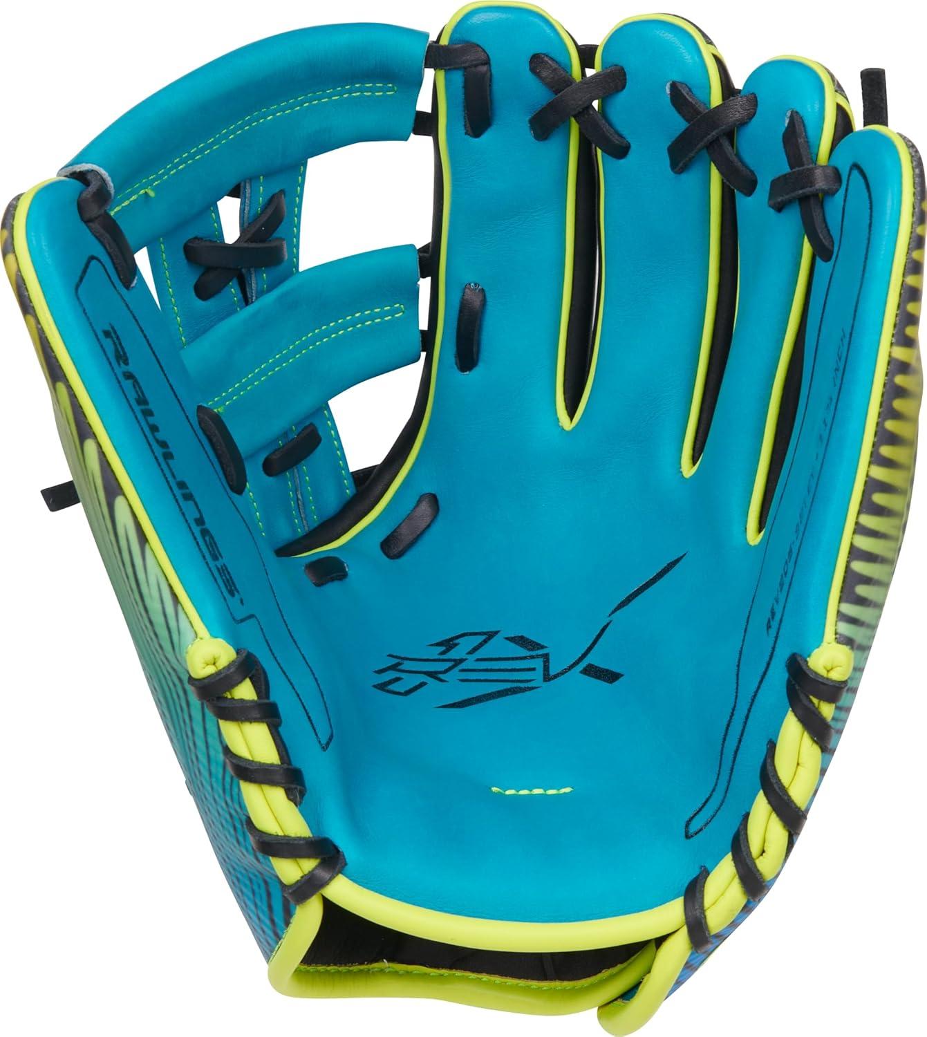 image:imageRawlings REV1X Baseball Glove Sizes 115 1275 Multiple StylesTeal Yellow Black Split Single Post Web