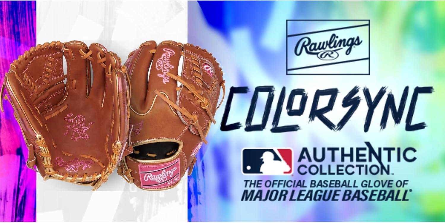 image:imageRawlings Rawlings Heart of The Hide Baseball Glove Limited Edition ColorSync Series 2025 Multiple StylesGolden BrownGoldPink 2 Pc Solid Web