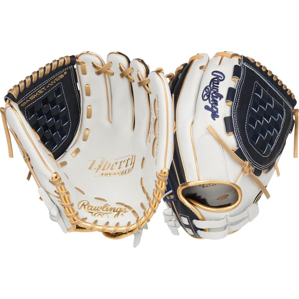 image:imageRawlings Liberty Advanced Color Series Fastpitch Softball Glove Sizes 1175 13 Multiple StylesWhite Navy Gold Basket Web