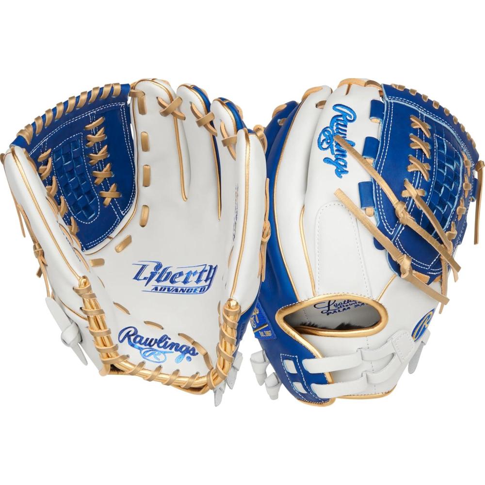 image:imageRawlings Liberty Advanced Color Series Fastpitch Softball Glove Sizes 1175 13 Multiple StylesWhite Royal Gold XLaced Basket Web