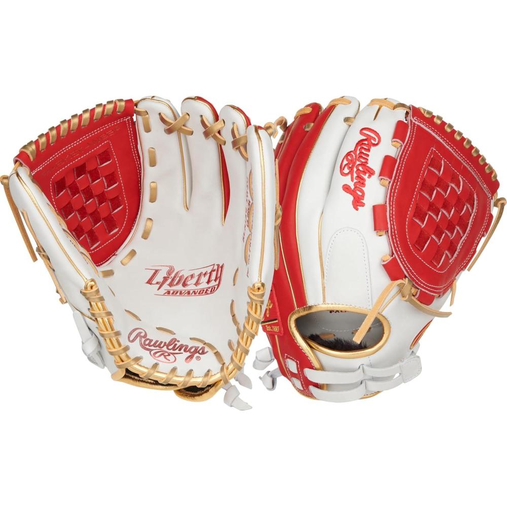 image:imageRawlings Liberty Advanced Color Series Fastpitch Softball Glove Sizes 1175 13 Multiple StylesWhite Scarlet Gold Basket Web