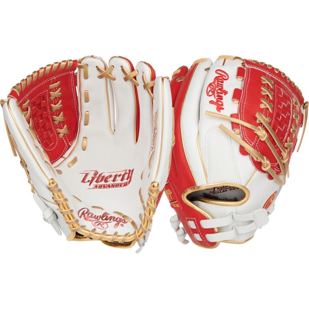 image:imageRawlings Liberty Advanced Color Series Fastpitch Softball Glove Sizes 1175 13 Multiple StylesWhite Scarlet Gold XLaced Basket Web