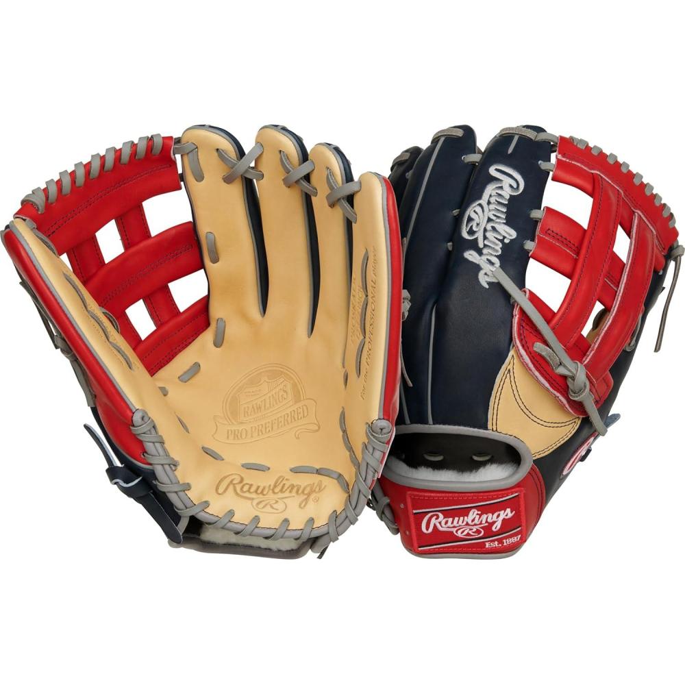 image:imageRawlings PRO Preferred Baseball Glove Sizes 115 1275 Multiple StylesAcuna Jr Navy Red Camel Pro H Web