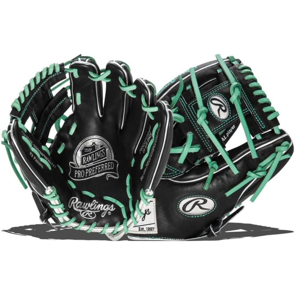 image:imageRawlings PRO Preferred Baseball Glove Sizes 115 1275 Multiple StylesBlack Mint Silver Pro I Web