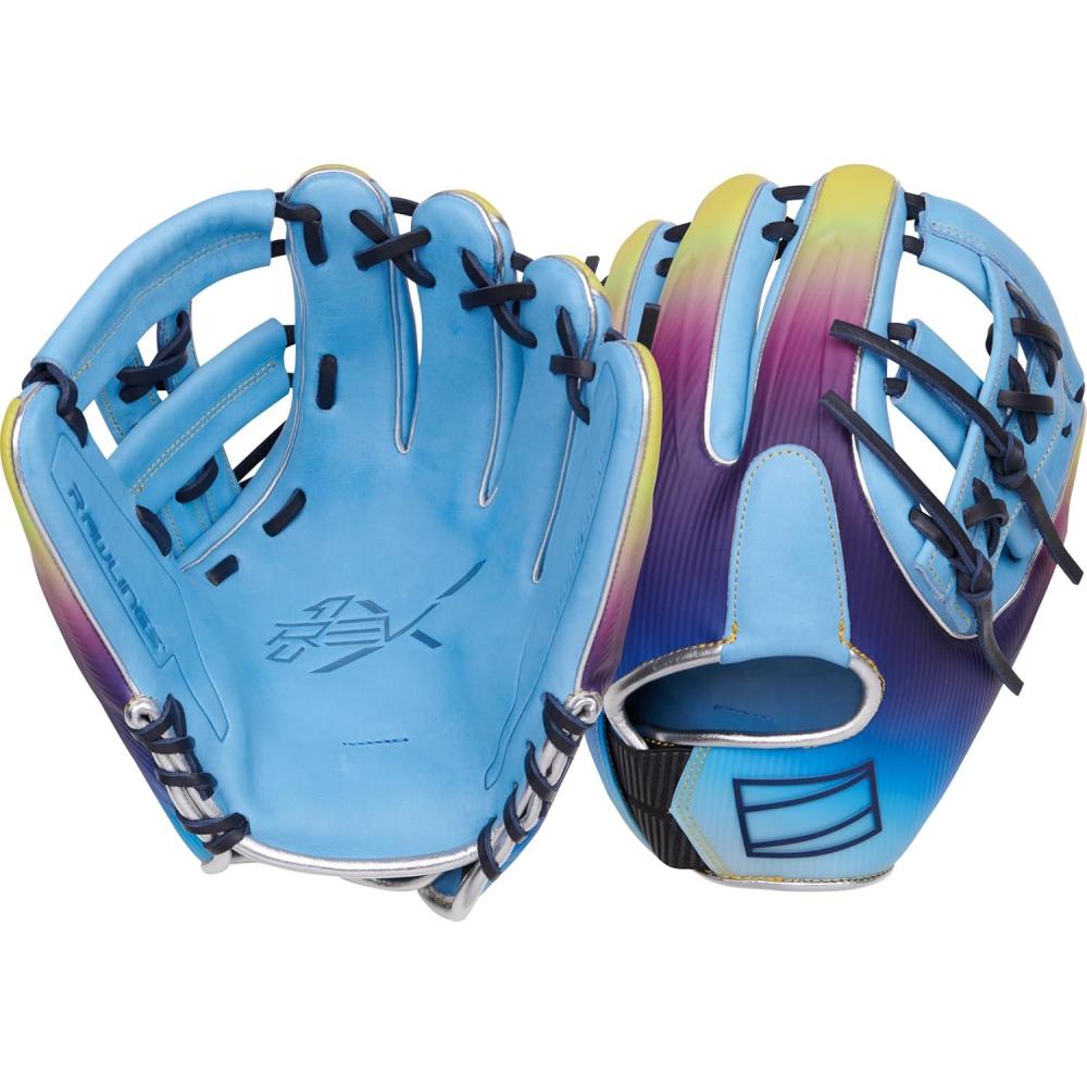 image:imageRawlings  REV1X Baseball Glove  Sizes 115  1275  Multiple StylesColumbia Blue  Purple  Yellow  Split Single Post Web