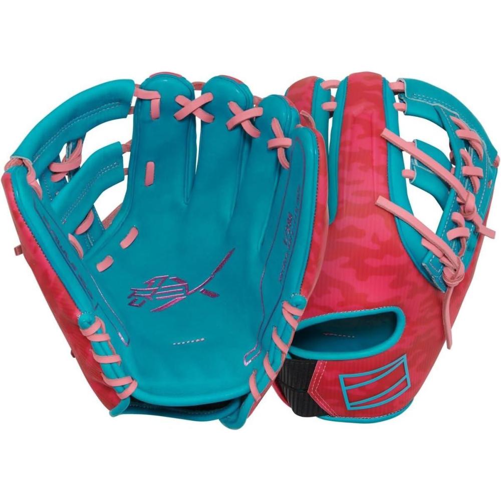 image:imageRawlings REV1X Baseball Glove Sizes 115 1275 Multiple StylesPink Teal Split Single Post Web Electric Unicorn