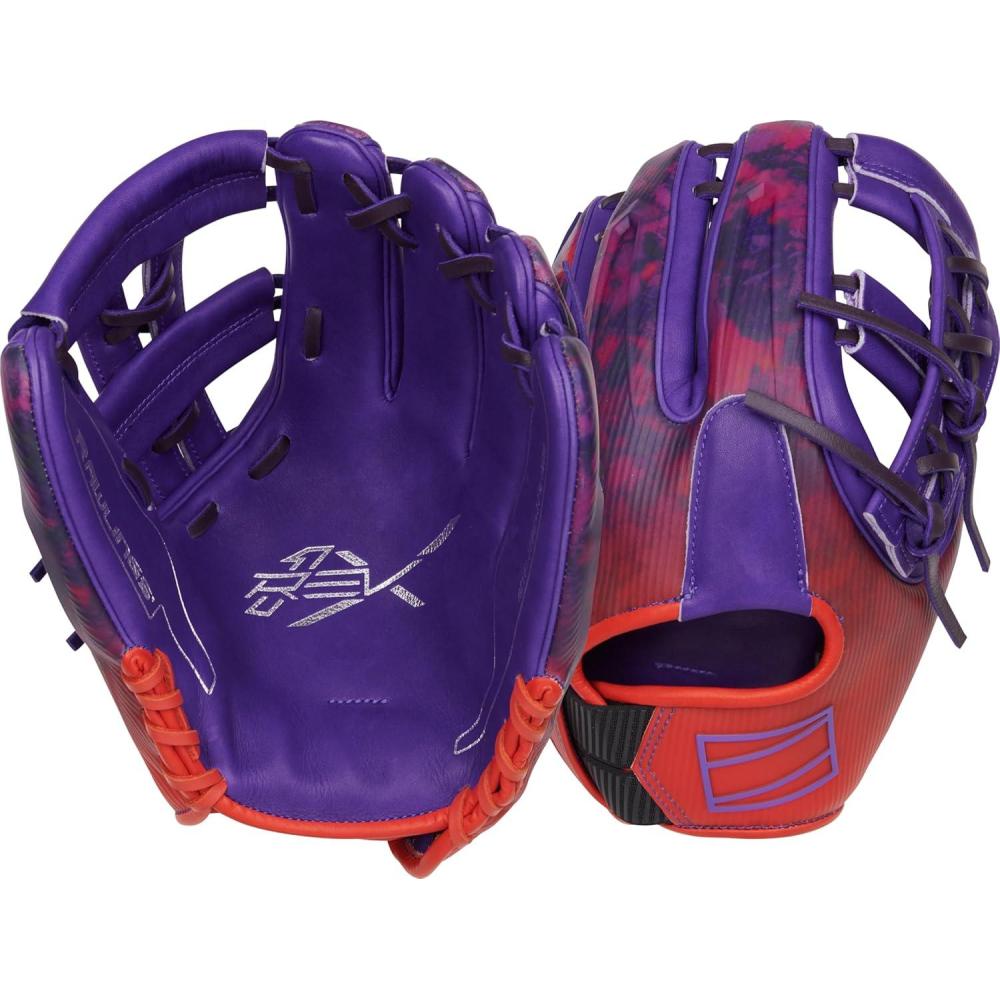 image:imageRawlings REV1X Baseball Glove Sizes 115 1275 Multiple StylesPurple Orange Split Single Post Web