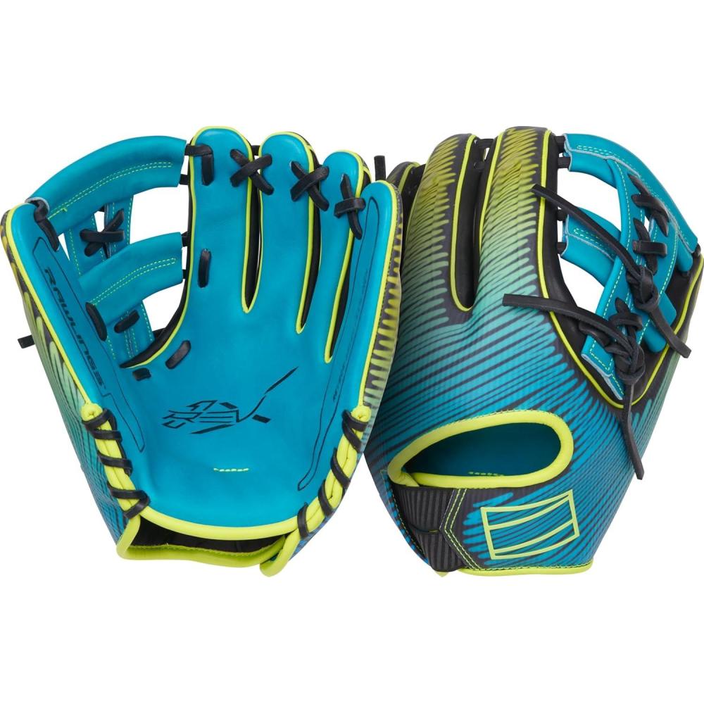 image:imageRawlings REV1X Baseball Glove Sizes 115 1275 Multiple StylesTeal Yellow Black Split Single Post Web