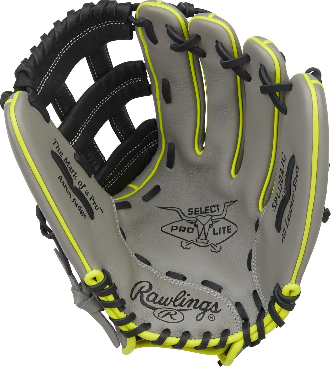 image:imageRawlings Select PRO LITE Youth Baseball Glove Pro Player Models Sizes 105 1225 Multiple StylesAaron Judge Pro H Web Grey Black