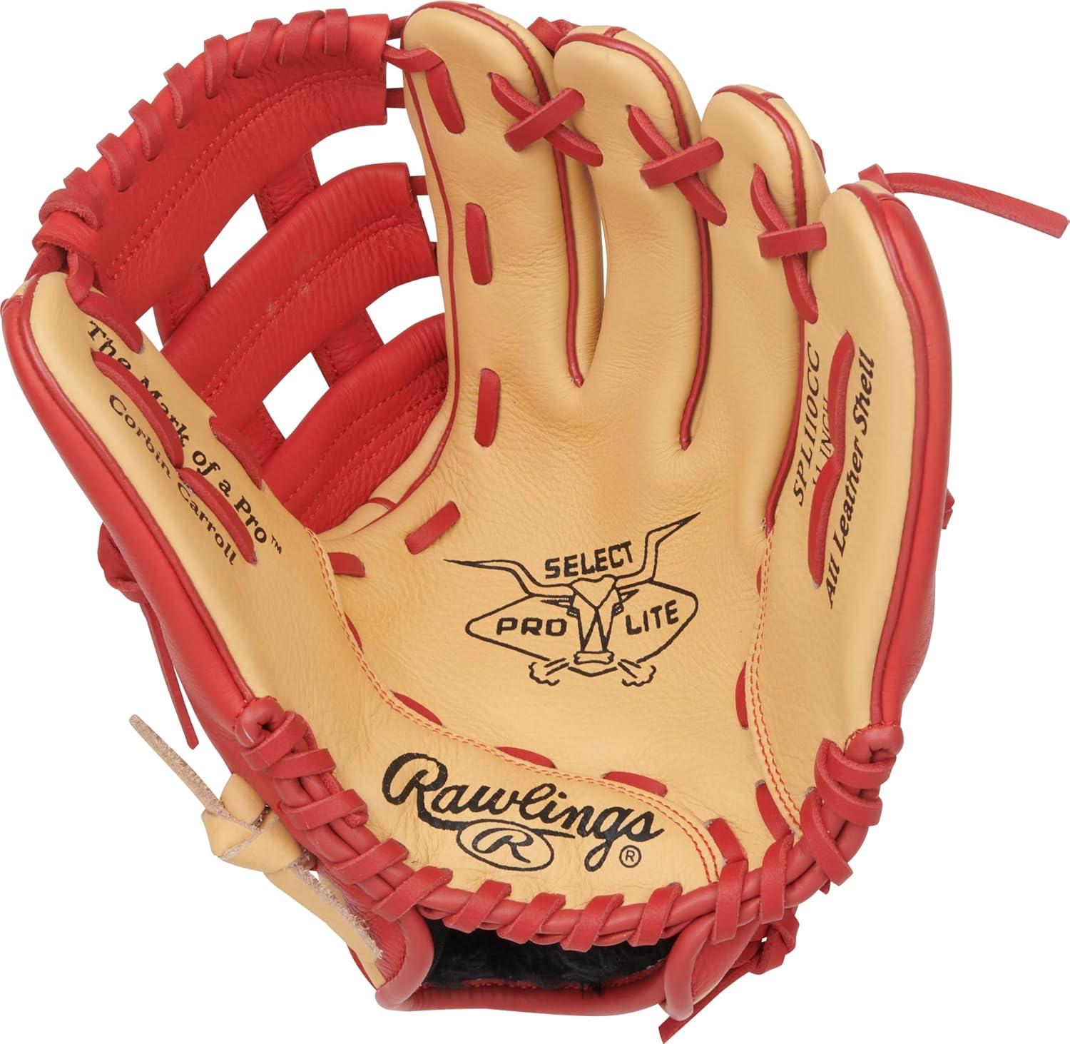 image:imageRawlings Select PRO LITE Youth Baseball Glove Pro Player Models Sizes 105 1225 Multiple StylesCorbin Carrol Pro H Web Camel Scarlet
