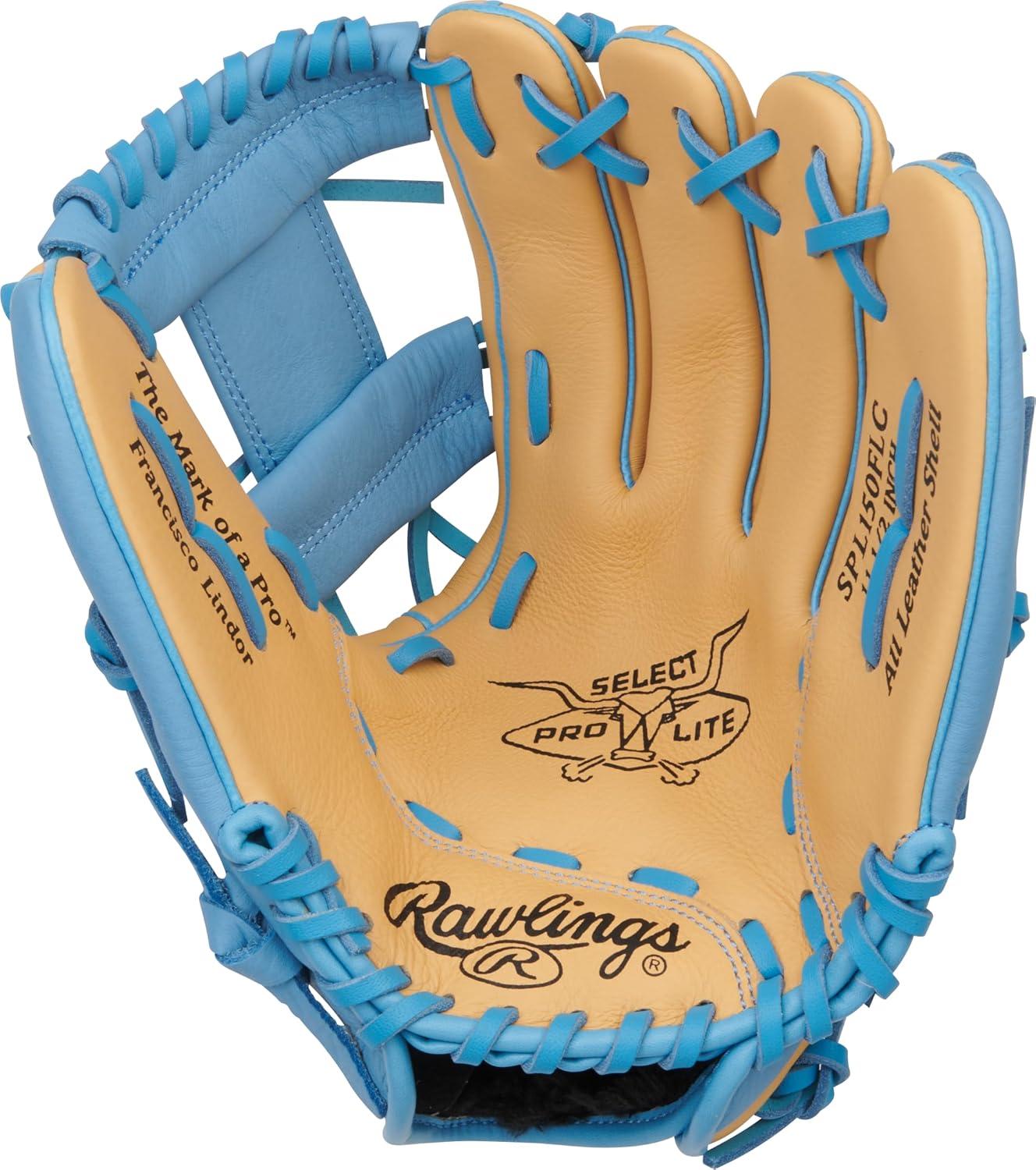 image:imageRawlings Select PRO LITE Youth Baseball Glove Pro Player Models Sizes 105 1225 Multiple StylesFrancisco Lindor Pro I Web Camel Columbia Blue