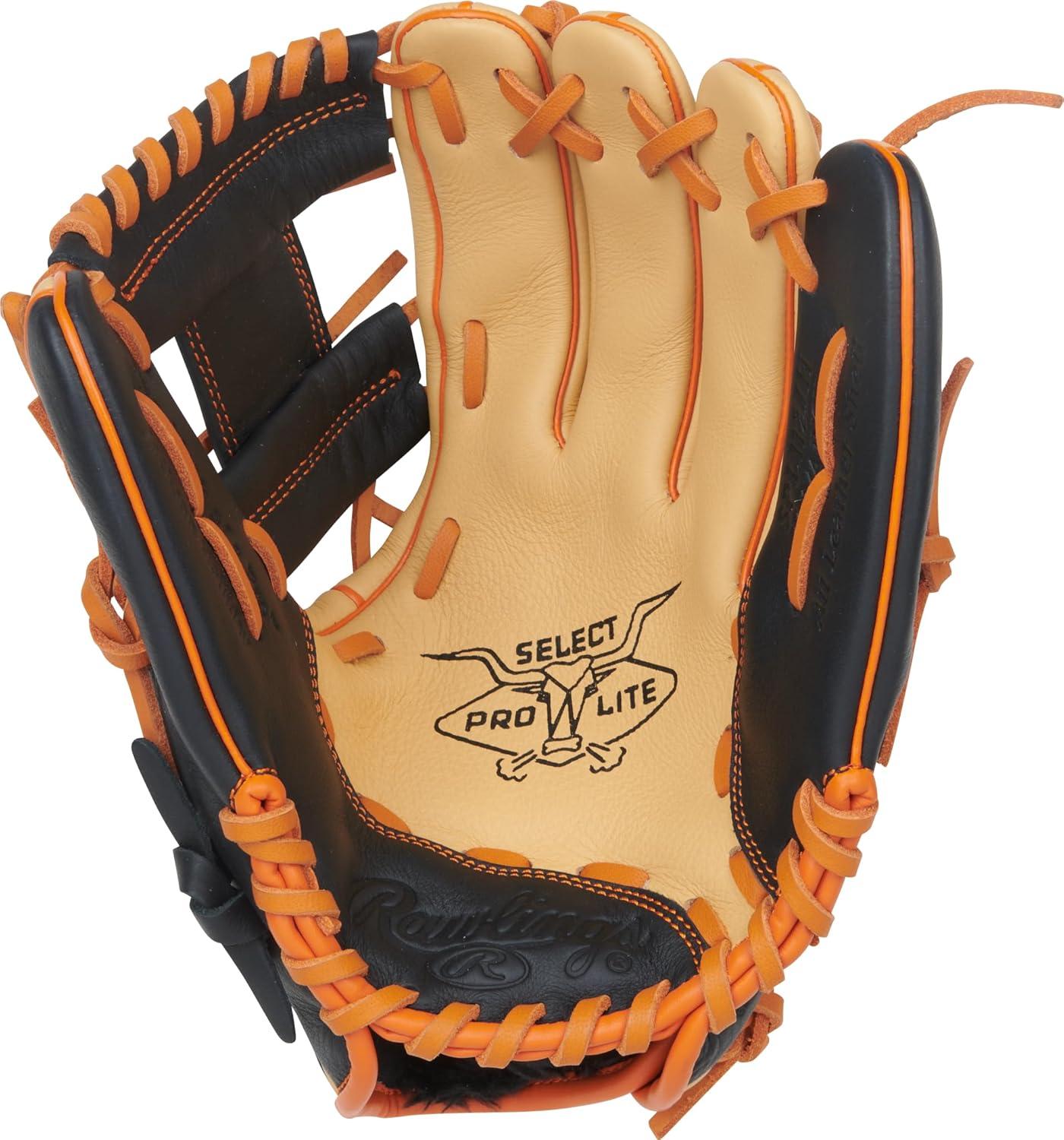 image:imageRawlings Select PRO LITE Youth Baseball Glove Pro Player Models Sizes 105 1225 Multiple StylesJackson Holiday Pro I Web Camel Black ORANGE