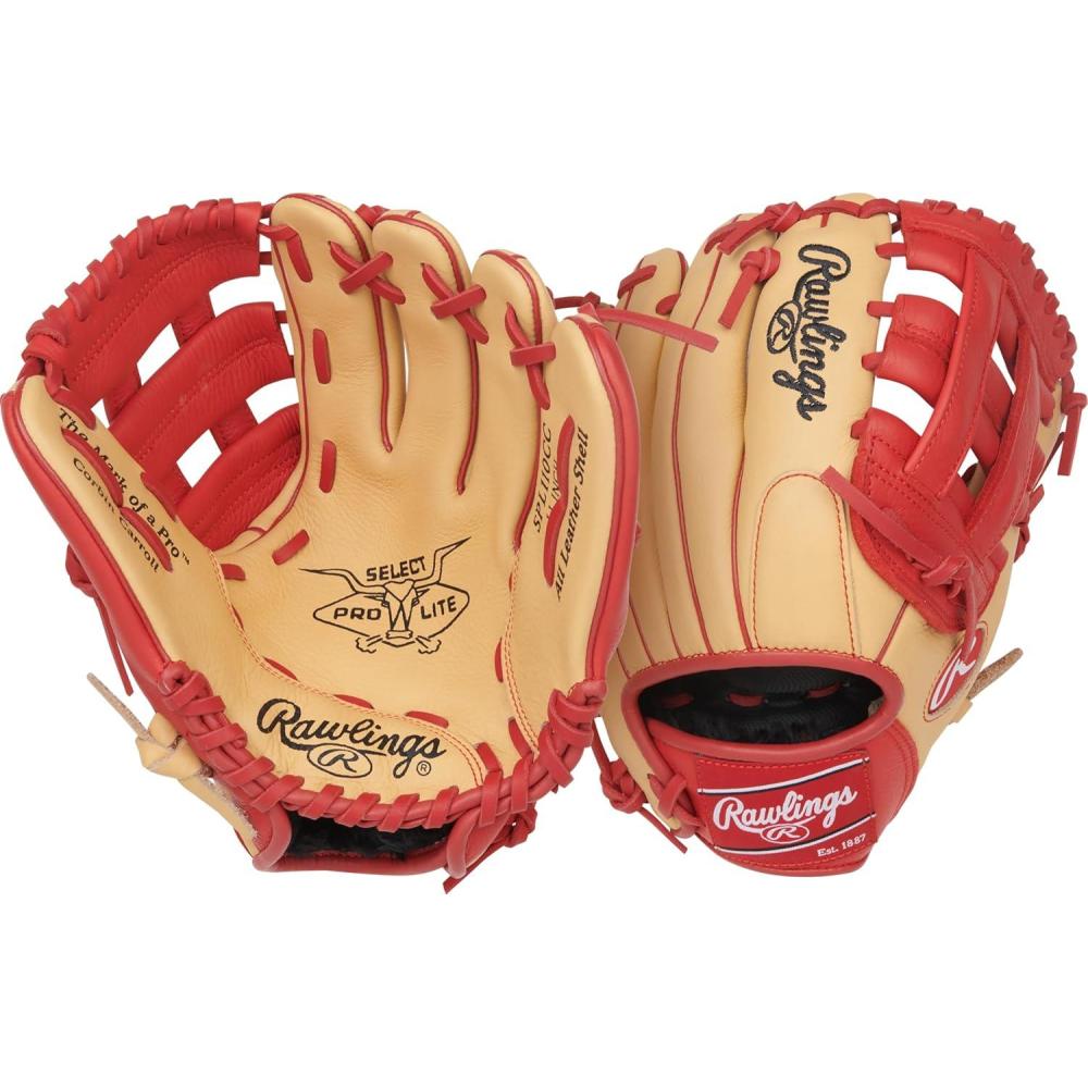 image:imageRawlings Select PRO LITE Youth Baseball Glove Pro Player Models Sizes 105 1225 Multiple StylesCorbin Carrol Pro H Web Camel Scarlet
