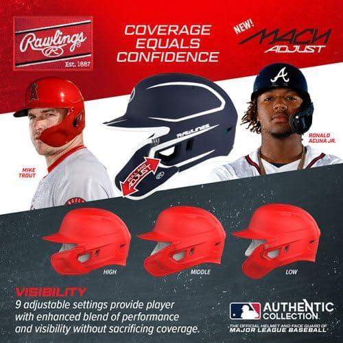 image:imageRawlings MACH Adjust Baseball Batting Helmet Adjustable Face Guard Matte Two Tone JR amp SR Sizes Multiple Colors